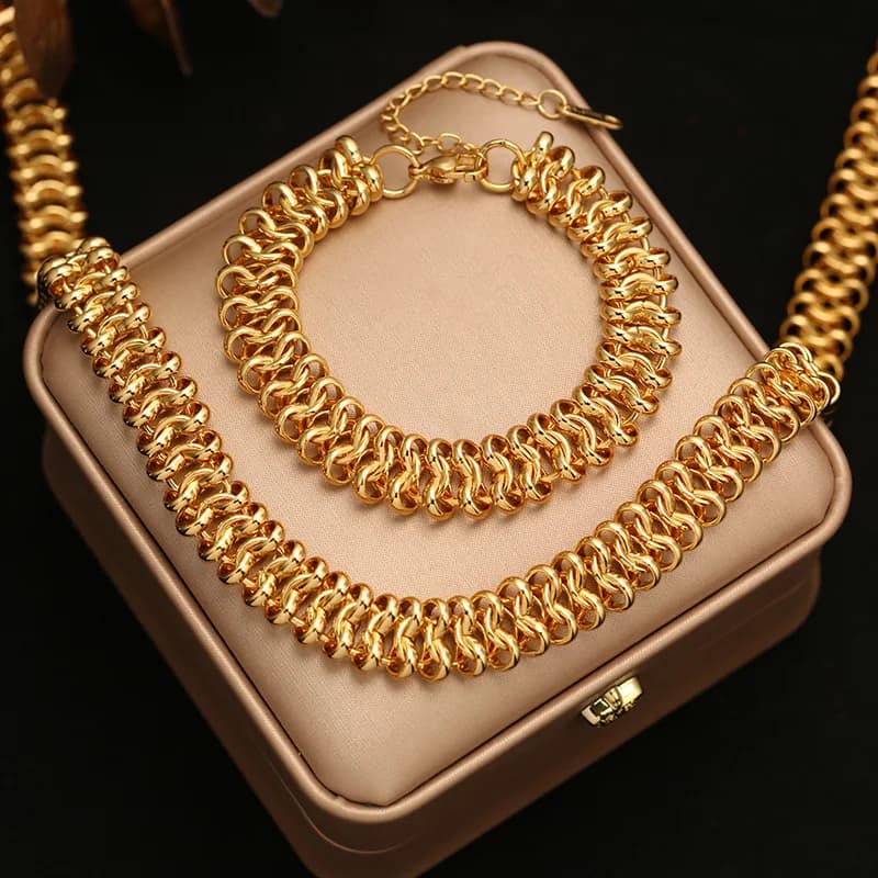 Σετ Κολιέ και Βραχιόλι με Χοντή Αλυσίδα (Gold)