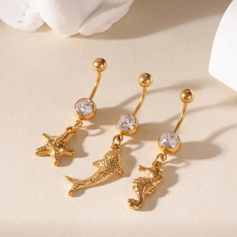 3 Τμχ Piercing Ομφαλού Αστερίας και Octopus, Λευκή Ζιργκόν