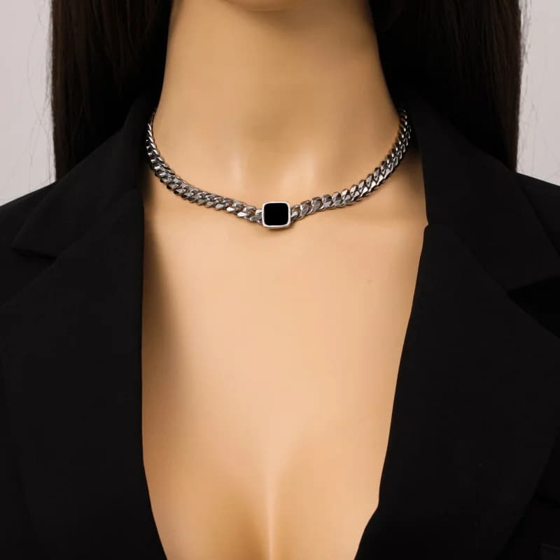 Ασημένιο Κολιέ Choker Αλυσίδας από Ανοξείδωτο Ατσάλι