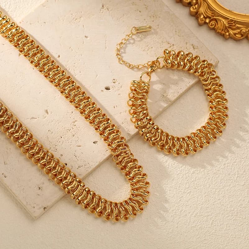 Σετ Κολιέ και Βραχιόλι με Χοντή Αλυσίδα (Gold)