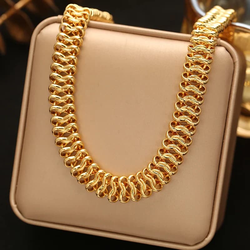 Σετ Κολιέ και Βραχιόλι με Χοντή Αλυσίδα (Gold)