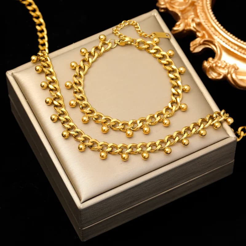 Σετ Κολιέ Choker με Χοντή Αλυσίδα και Βραχιόλι, Χρυσό