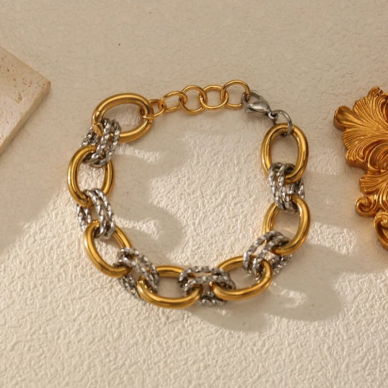 Πάχος Βραχιόλι Bangle με Διχρωμή Αλυσίδα από Ατσάλι 316L