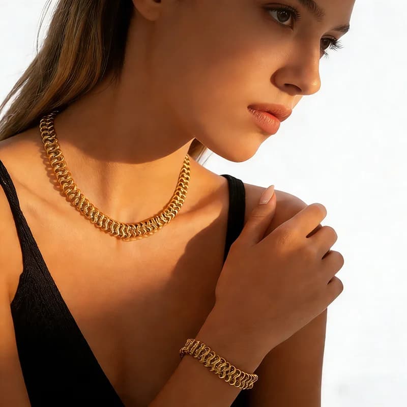 Σετ Κολιέ και Βραχιόλι με Χοντή Αλυσίδα (Gold)